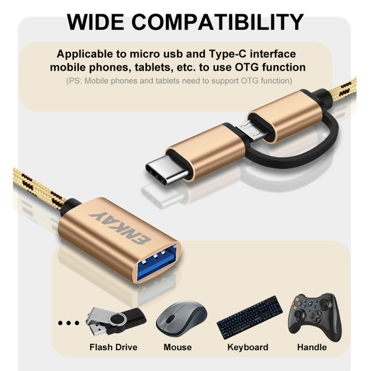 ENKAY ENK-AT113 2 in 1 Type-C / Micro USB to USB 3.0 Nylon Braided OTG Adapter Cable(Black) - OTG Adapter by ENKAY | Online Shopping South Africa | PMC TechLife | Buy Now Pay Later Mobicred