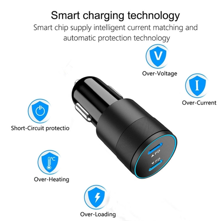 Dual PD 3.0 40W Type-C Car charger with 1m Type-C to Type-C Data Cable(Black) - Car Charger by PMC TechLife | Online Shopping South Africa | PMC TechLife