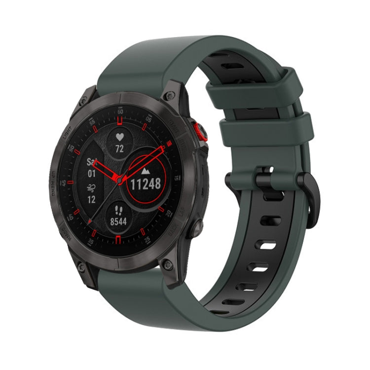 Compatible with Garmin EPIX Gen2 22mm Silicone Sports Two-Color Watch Band(Olive Green+Black) - Watch Bands by PMC TechLife | Online Shopping South Africa | PMC TechLife | Buy Now Pay Later Mobicred