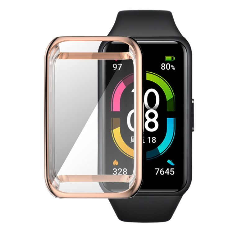 For Huawei Band 7/6 / Honor Band 6 ENKAY Hat-Prince Full Coverage Electroplated Soft TPU Case with Screen Protection(Rose Gold) - Watch Cases by ENKAY | Online Shopping South Africa | PMC TechLife | Buy Now Pay Later Mobicred