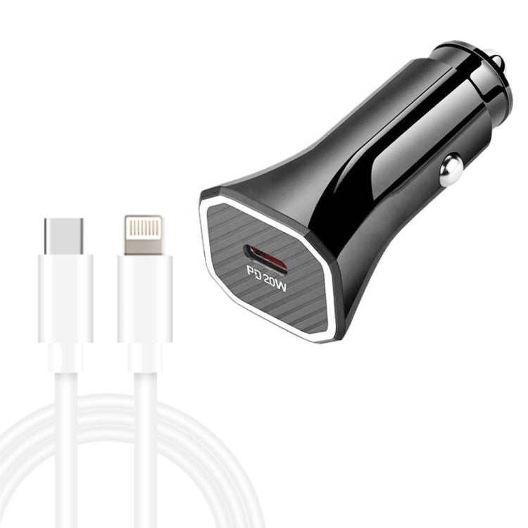 TE-P2 PD20W USB-C / Type-C Car Charger with Type-C to 8 Pin Data Cable(Black) - Car Charger by PMC TechLife | Online Shopping South Africa | PMC TechLife