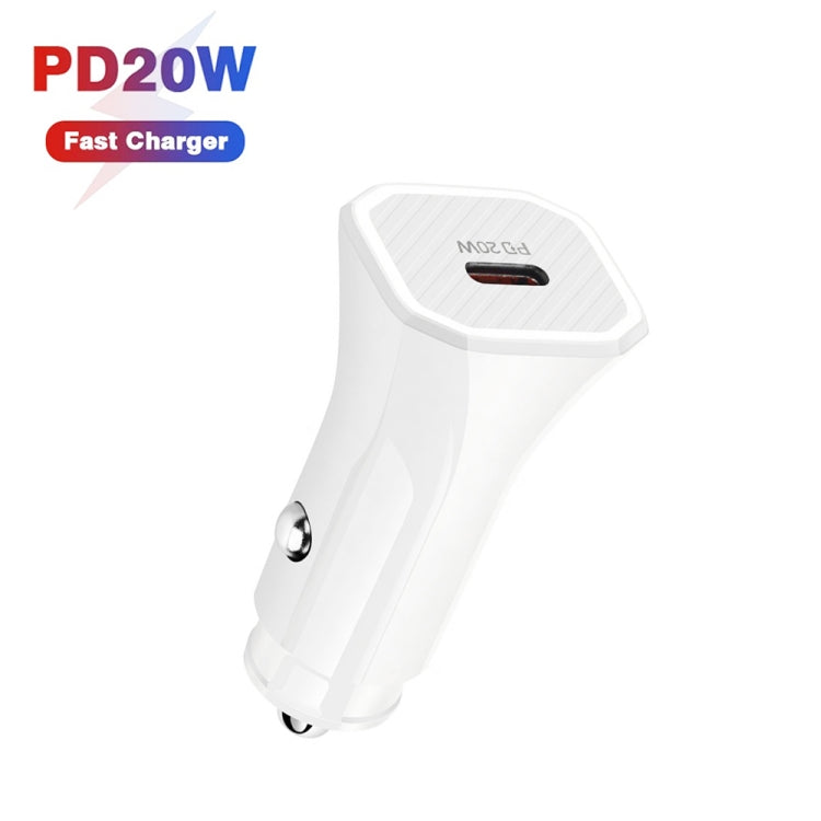 TE-P2 PD20W USB-C / Type-C Car Charger with Type-C to 8 Pin Data Cable(White) - Car Charger by PMC TechLife | Online Shopping South Africa | PMC TechLife