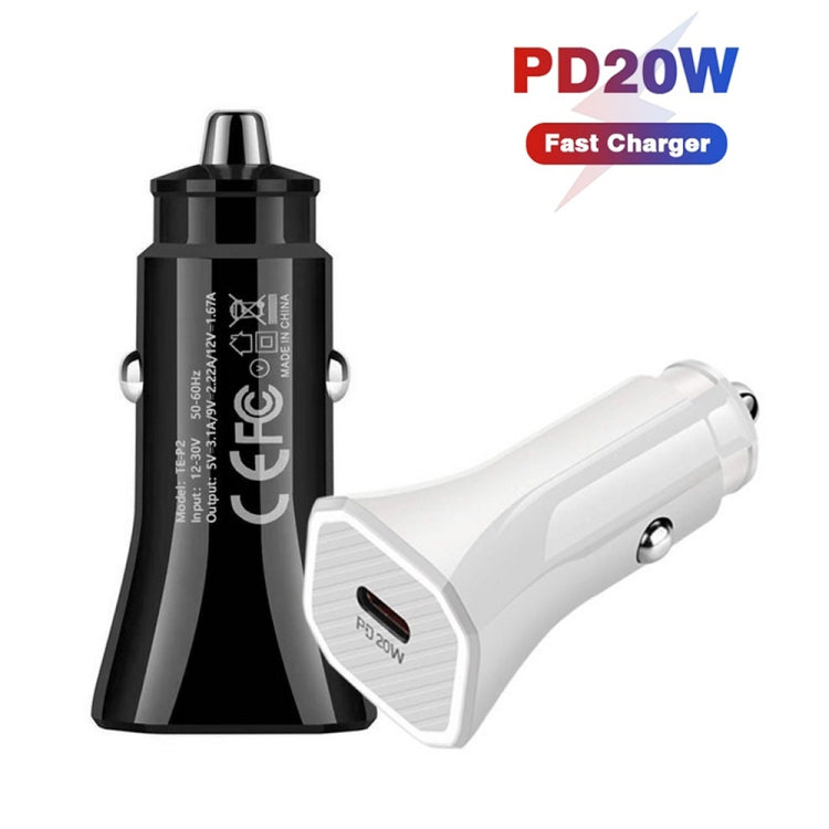 TE-P2 PD20W USB-C / Type-C Car Charger with Type-C to 8 Pin Data Cable(White) - Car Charger by PMC TechLife | Online Shopping South Africa | PMC TechLife