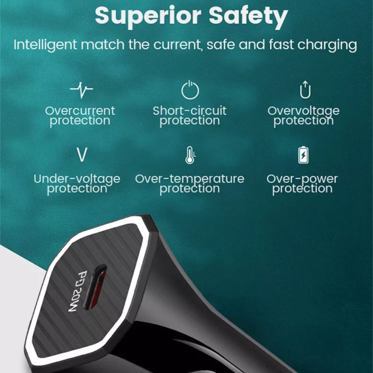 TE-P2 PD20W USB-C / Type-C Car Charger with Type-C to 8 Pin Data Cable(Black) - Car Charger by PMC TechLife | Online Shopping South Africa | PMC TechLife