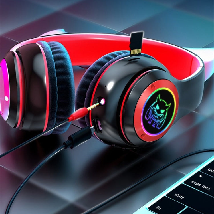 STN25 Devil Ear RGB Light Wireless Music Headset For Children with Mic(Black+Red) - Headset & Headphone by PMC TechLife | Online Shopping South Africa | PMC TechLife