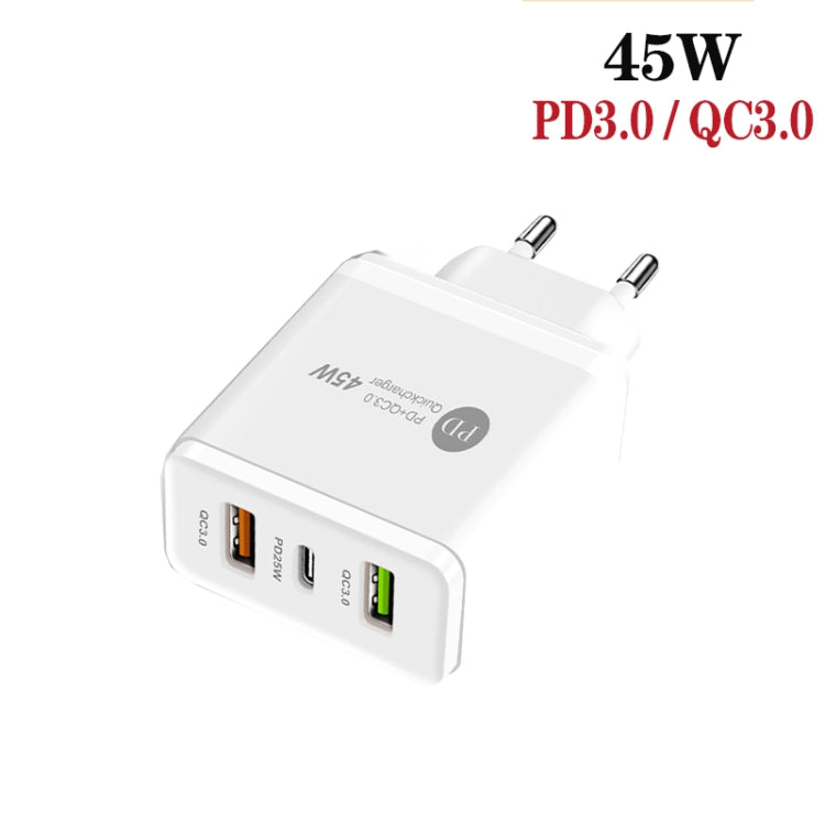 45W PD25W + 2 x QC3.0 USB Multi Port Charger with USB to 8 Pin Cable, EU Plug(White) - free shipping - PMC TechLife - Order now!