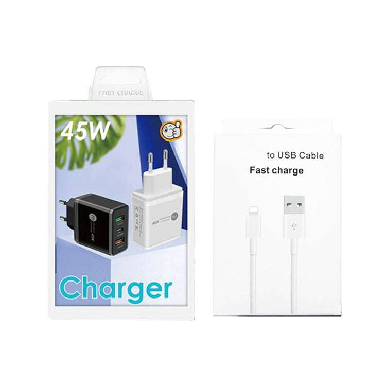45W PD25W + 2 x QC3.0 USB Multi Port Charger with USB to 8 Pin Cable, EU Plug(White) - free shipping - PMC TechLife - Order now!
