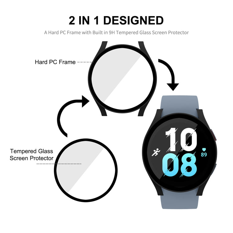 For Samsung Galaxy Watch5 44mm ENKAY Hat-Prince Full Coverage PC Frame + 9H Tempered Glass Case(Silver) - Watch Cases by ENKAY | Online Shopping South Africa | PMC TechLife | Buy Now Pay Later Mobicred
