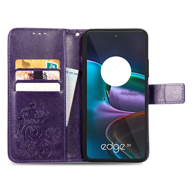 For Motorola Edge 30 Four-leaf Clasp Embossed Buckle Leather Phone Case(Purple) - free shipping - PMC TechLife - Order now!