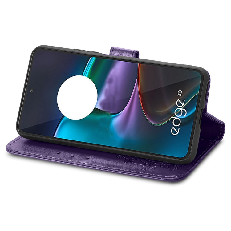 For Motorola Edge 30 Four-leaf Clasp Embossed Buckle Leather Phone Case(Purple) - free shipping - PMC TechLife - Order now!