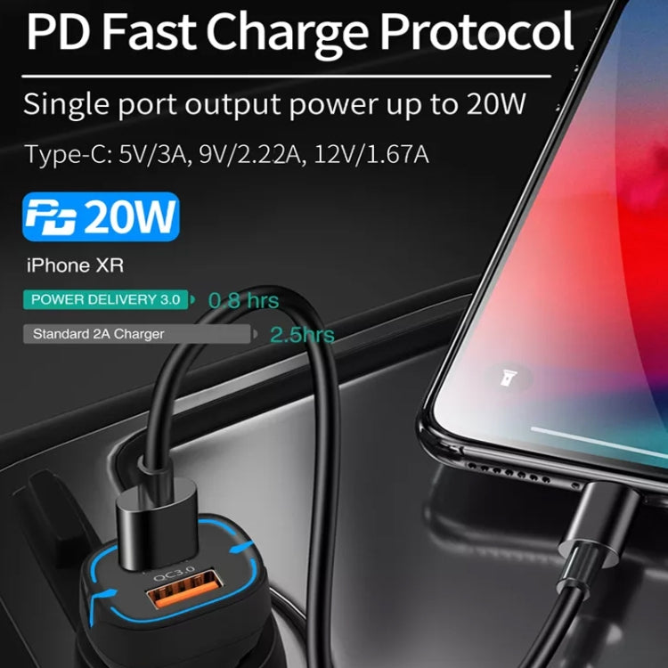 38W PD20W + QC3.0 USB Car Charger with USB to Type-C Data Cable, Length: 1m(White) - Car Charger by PMC TechLife | Online Shopping South Africa | PMC TechLife