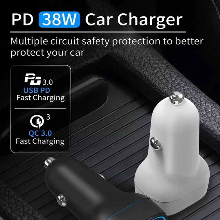 38W PD20W + QC3.0 USB Car Charger with USB to Micro USB Data Cable, Length: 1m(White) - Car Charger by PMC TechLife | Online Shopping South Africa | PMC TechLife