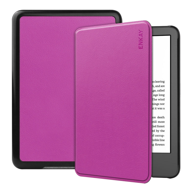 For Amazon Kindle 2022 Gen11 ENKAY Custer Texture Leather Smart Case(Purple) - Amazon by ENKAY | Online Shopping South Africa | PMC TechLife | Buy Now Pay Later Mobicred