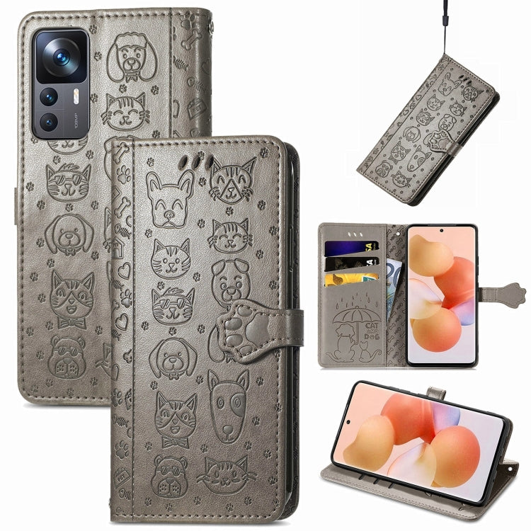 For Xiaomi 12T / 12T Pro / Redmi K50 Ultra Cute Cat and Dog Embossed Leather Phone Case(Gray) - free shipping - PMC TechLife - Order now!
