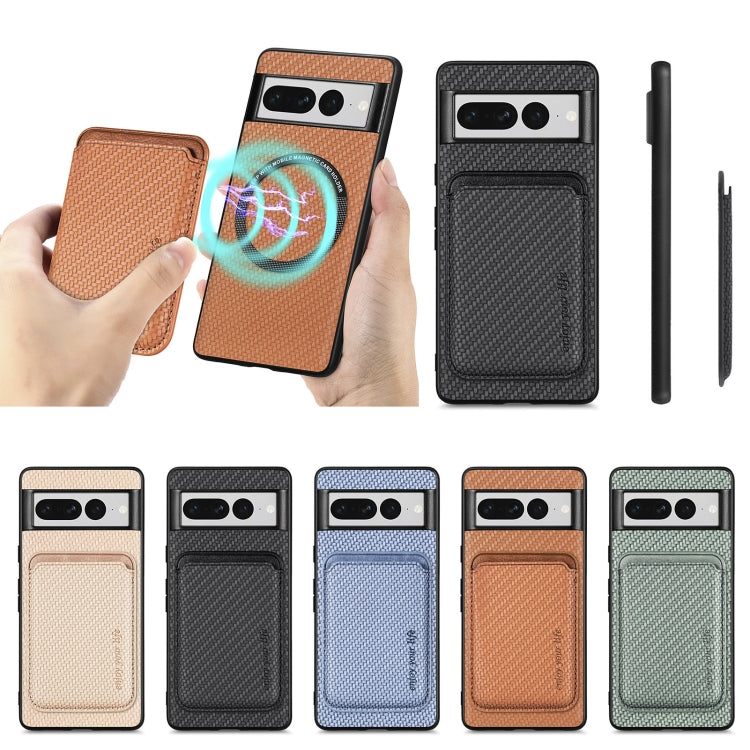 For Google Pixel 7 Pro Carbon Fiber Leather Card Magsafe Phone Case(Khaki) - free shipping - PMC TechLife - Order now!