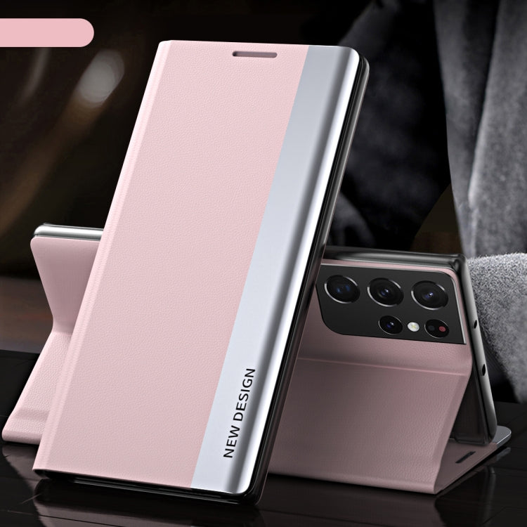 For Samsung Galaxy S23 Ultra 5G Side Electroplated Adsorption Leather Phone Case(Pink) - free shipping - PMC TechLife - Order now!