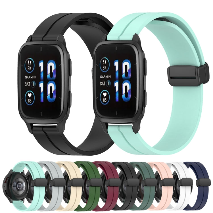 Compatible with Garmin Venu Sq 2 20mm Solid Color Magnetic Clasp Silicone Watch Band(Black) - free shipping - PMC TechLife - Order now!