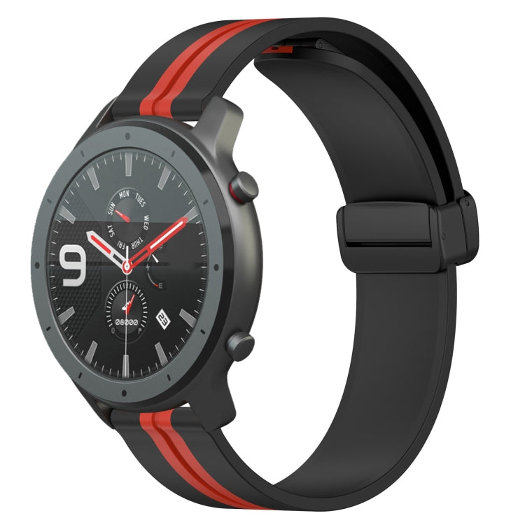 For Amazfit GTR 47mm 22mm Folding Magnetic Clasp Silicone Watch Band(Black+Red) - free shipping - PMC TechLife - Order now!