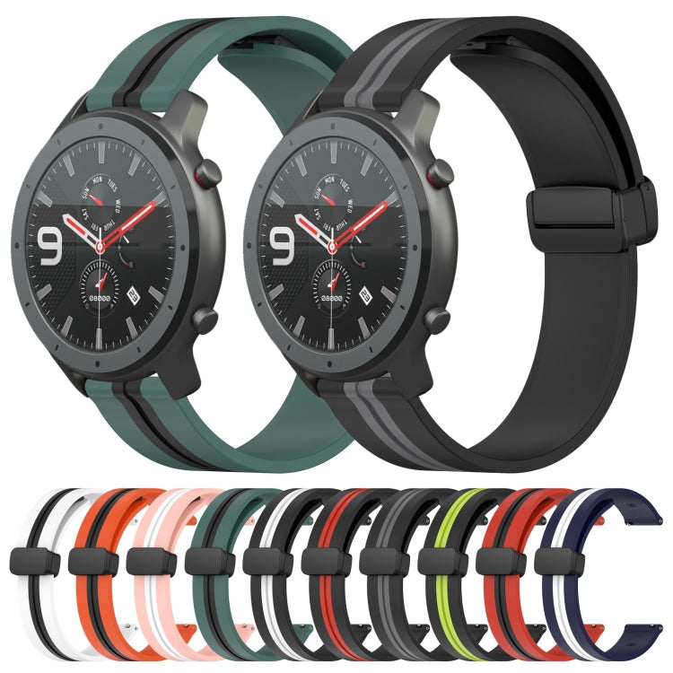 For Amazfit GTR 47mm 22mm Folding Magnetic Clasp Silicone Watch Band(Black+White) - free shipping - PMC TechLife - Order now!