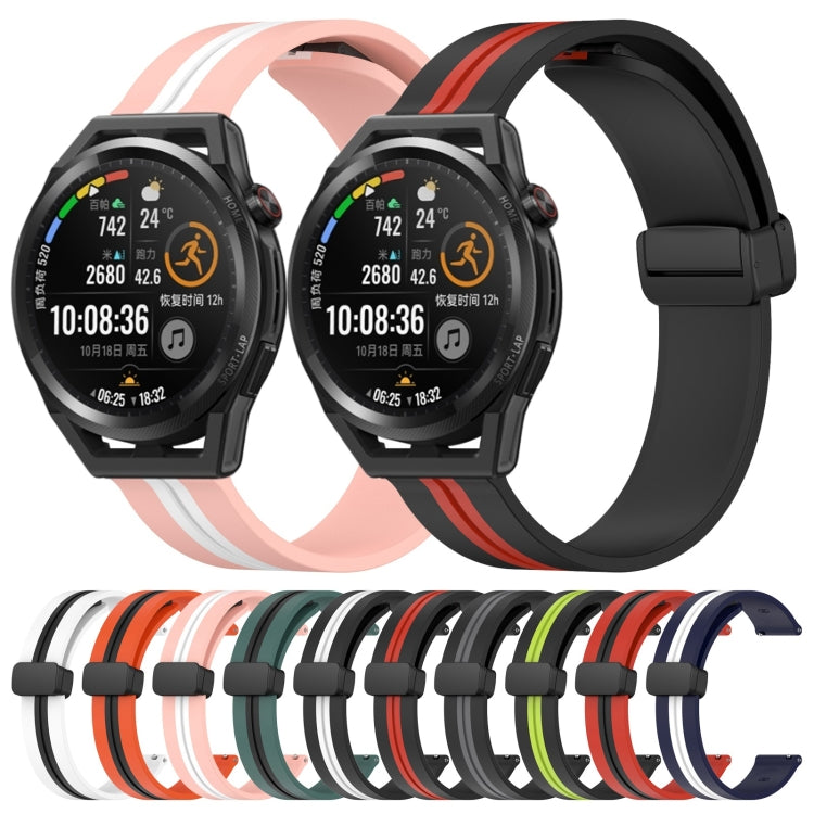 For Huawei Watch GT Runner 22mm Folding Magnetic Clasp Silicone Watch Band(Orange+Black) - free shipping - PMC TechLife - Order now!