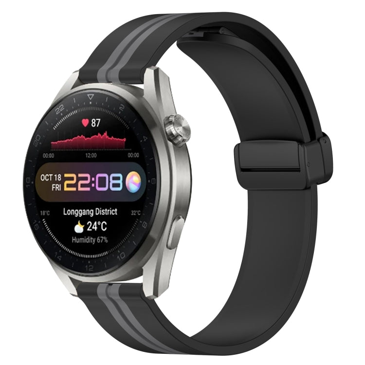 For Huawei Watch 3 Pro New 22mm Folding Magnetic Clasp Silicone Watch Band(Black+Grey) - free shipping - PMC TechLife - Order now!