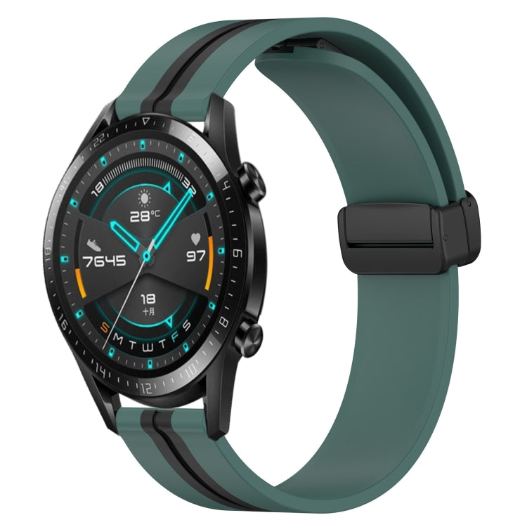 For Huawei Watch GT2 42mm 20mm Folding Magnetic Clasp Silicone Watch Band(Olive Green + Black) - free shipping - PMC TechLife - Order now!