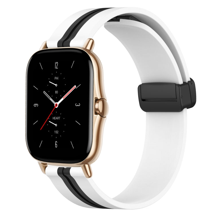 For Amazfit GTS 2 20mm Folding Magnetic Clasp Silicone Watch Band(White+Black) - free shipping - PMC TechLife - Order now!