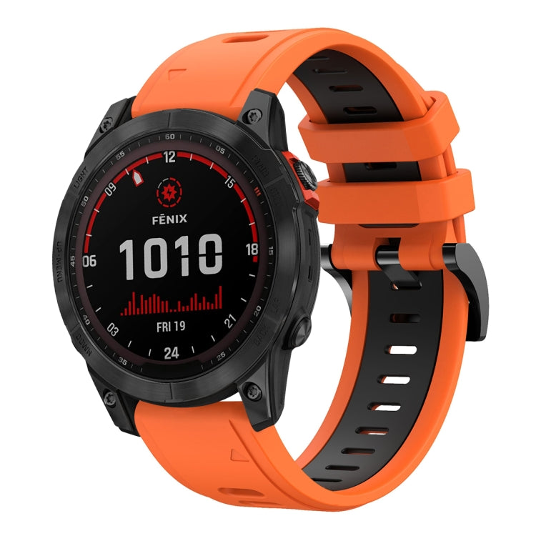 Compatible with Garmin Fenix 7 Solar 22mm Two-Color Sports Silicone Watch Band(Orange+Black) - free shipping - PMC TechLife - Order now!
