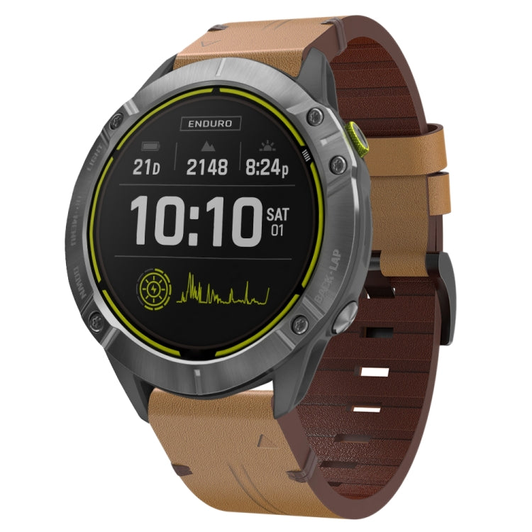 For Garmin Enduro 26mm Leather Steel Buckle Watch Band (Light Brown) - Smart Wear by PMC TechLife | Online Shopping South Africa | PMC TechLife