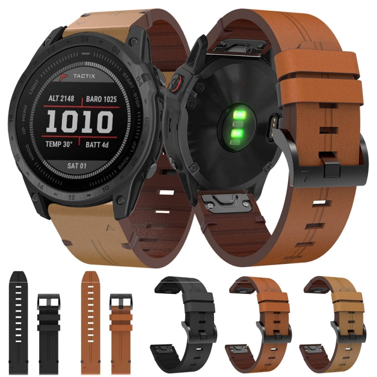 For Garmin Tactix 7 26mm Leather Steel Buckle Watch Band (Light Brown) - Smart Wear by PMC TechLife | Online Shopping South Africa | PMC TechLife