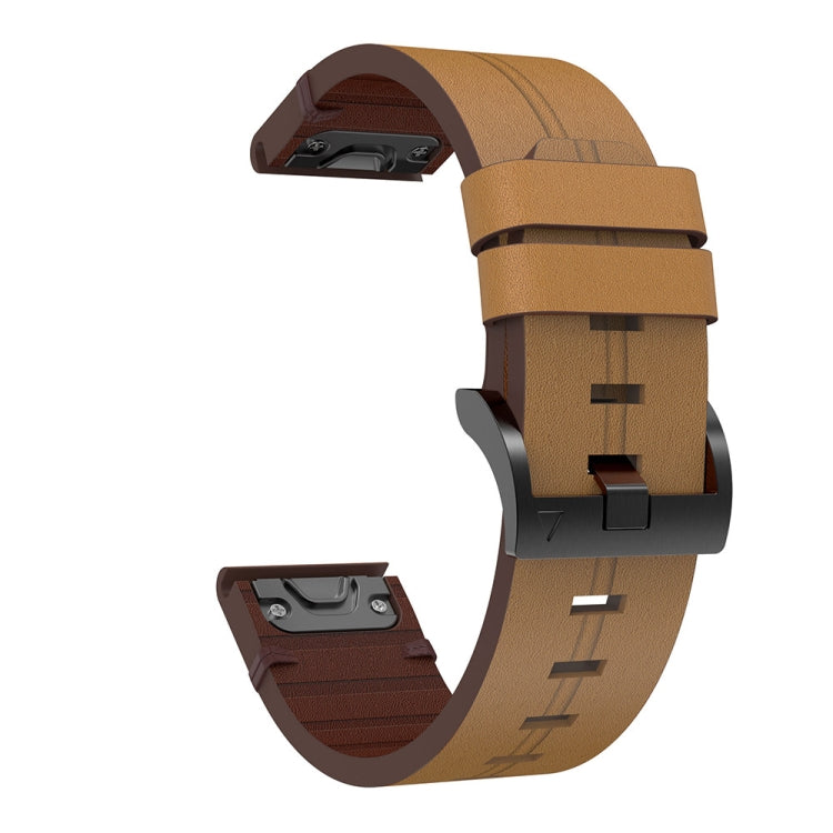 For Garmin Fenix 6X Sapphire 26mm Leather Steel Buckle Watch Band (Light Brown) - Smart Wear by PMC TechLife | Online Shopping South Africa | PMC TechLife