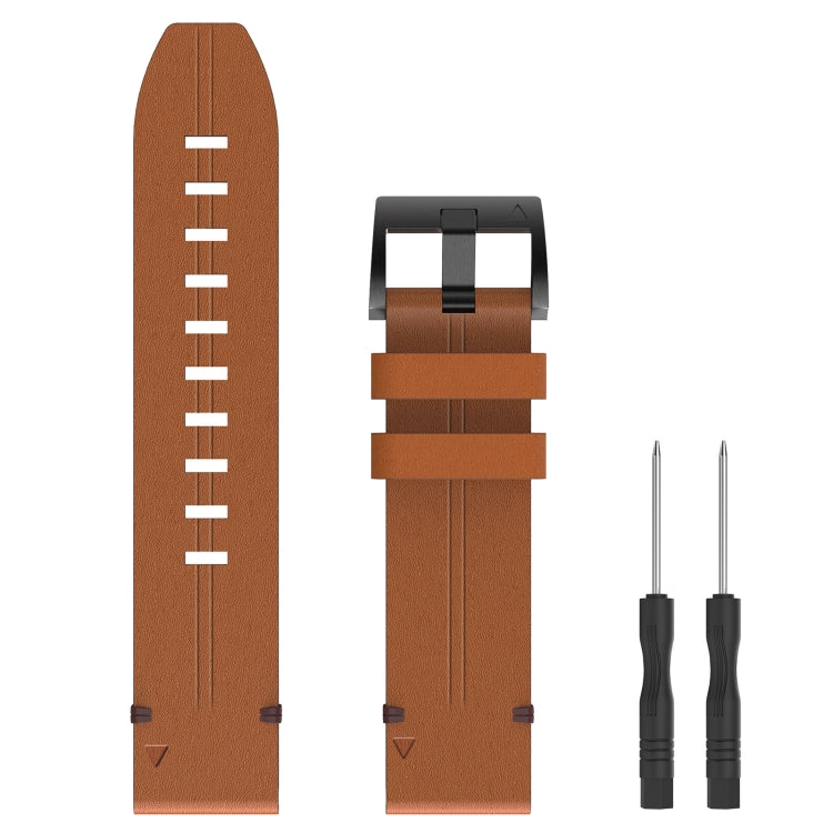 For Garmin Fenix 6X Sapphire 26mm Leather Steel Buckle Watch Band (Light Brown) - Smart Wear by PMC TechLife | Online Shopping South Africa | PMC TechLife