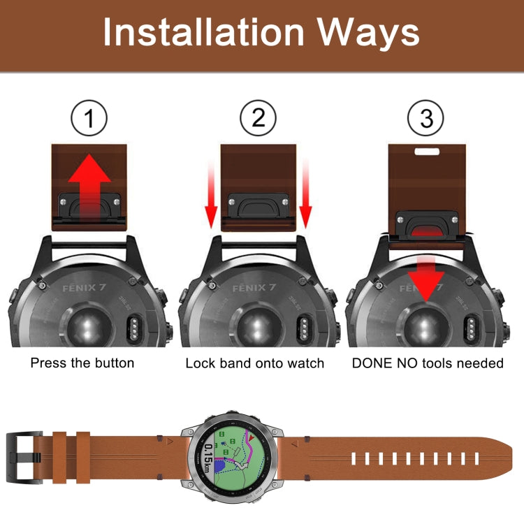 For Garmin Fenix 6X Sapphire 26mm Leather Steel Buckle Watch Band (Light Brown) - Smart Wear by PMC TechLife | Online Shopping South Africa | PMC TechLife