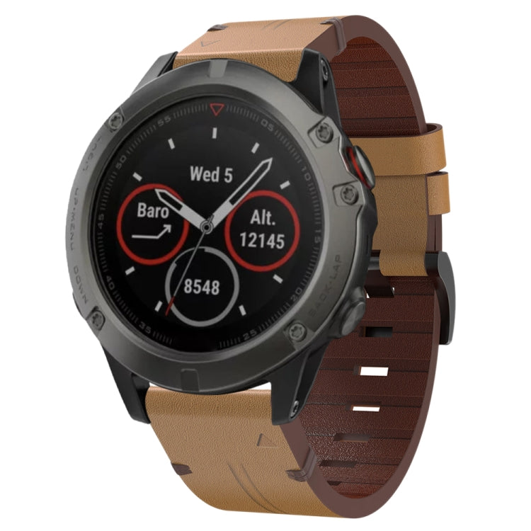 For Garmin Fenix 5X Sapphire 26mm Leather Steel Buckle Watch Band (Light Brown) - Smart Wear by PMC TechLife | Online Shopping South Africa | PMC TechLife