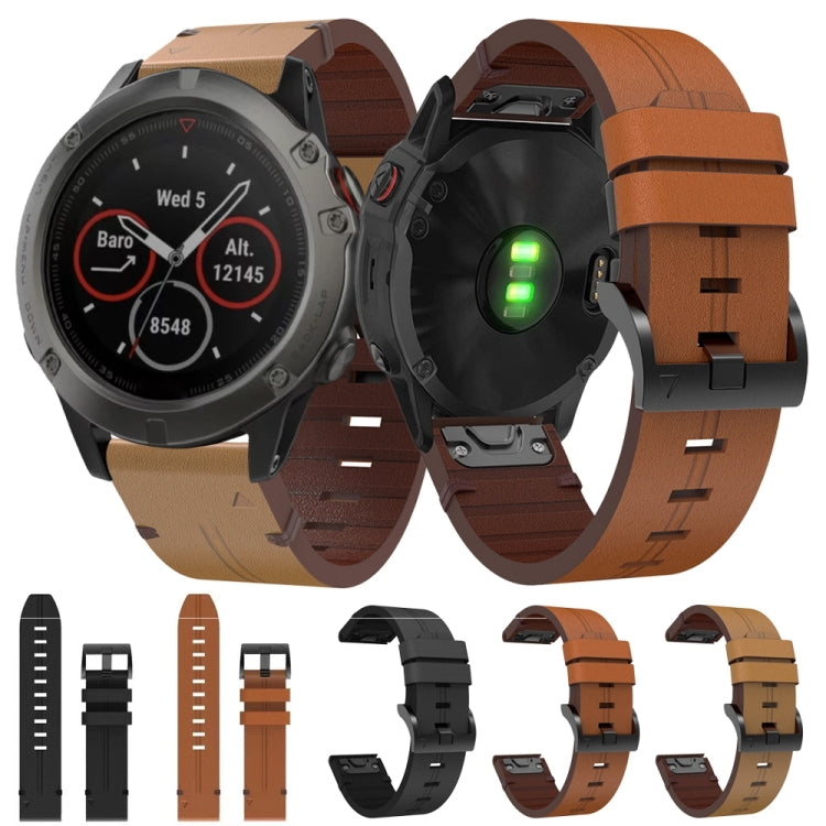For Garmin Fenix 5X Sapphire 26mm Leather Steel Buckle Watch Band (Light Brown) - Smart Wear by PMC TechLife | Online Shopping South Africa | PMC TechLife