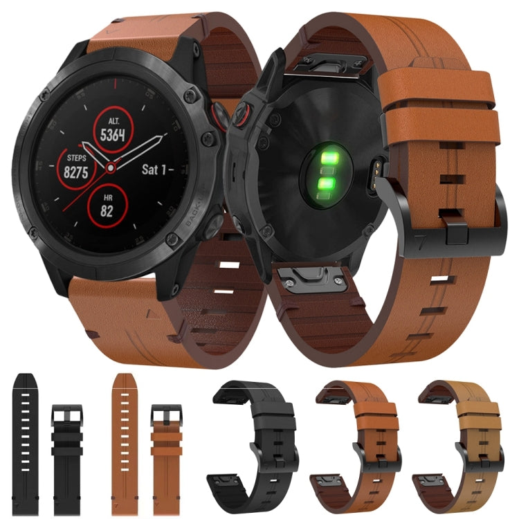 For Garmin Fenix 5X Plus 26mm Leather Steel Buckle Watch Band (Light Brown) - Smart Wear by PMC TechLife | Online Shopping South Africa | PMC TechLife