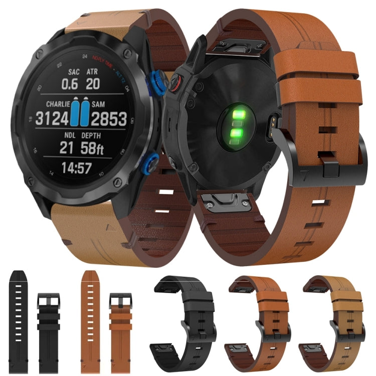 For Garmin Descent MK 2i 26mm Leather Steel Buckle Watch Band (Light Brown) - Smart Wear by PMC TechLife | Online Shopping South Africa | PMC TechLife