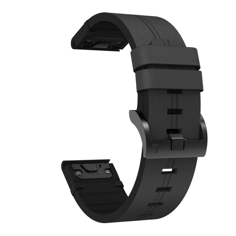 Compatible with Garmin Instinct 2 22mm Leather Steel Buckle Watch Band(Black) - Watch Bands by PMC TechLife | Online Shopping South Africa | PMC TechLife | Buy Now Pay Later Mobicred
