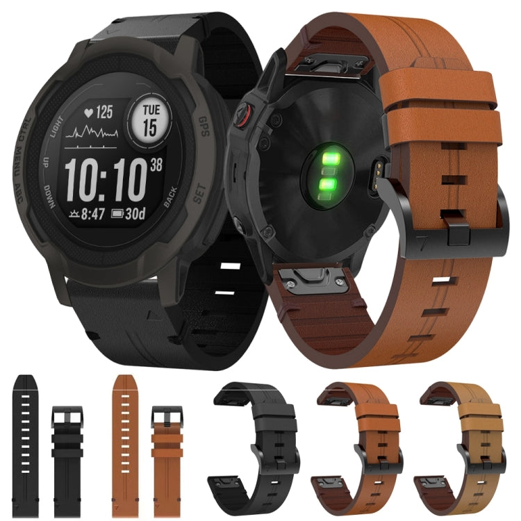 Compatible with Garmin Instinct 2 22mm Leather Steel Buckle Watch Band(Brown) - Watch Bands by PMC TechLife | Online Shopping South Africa | PMC TechLife | Buy Now Pay Later Mobicred