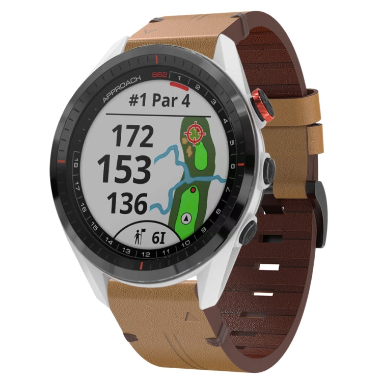 For Garmin Approach S62 22mm Leather Steel Buckle Watch Band (Light Brown) - Smart Wear by PMC TechLife | Online Shopping South Africa | PMC TechLife