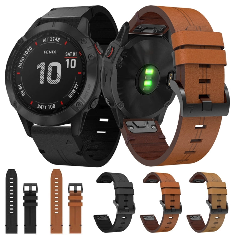 For Garmin Fenix 6 Pro GPS 22mm Leather Steel Buckle Watch Band (Light Brown) - Smart Wear by PMC TechLife | Online Shopping South Africa | PMC TechLife