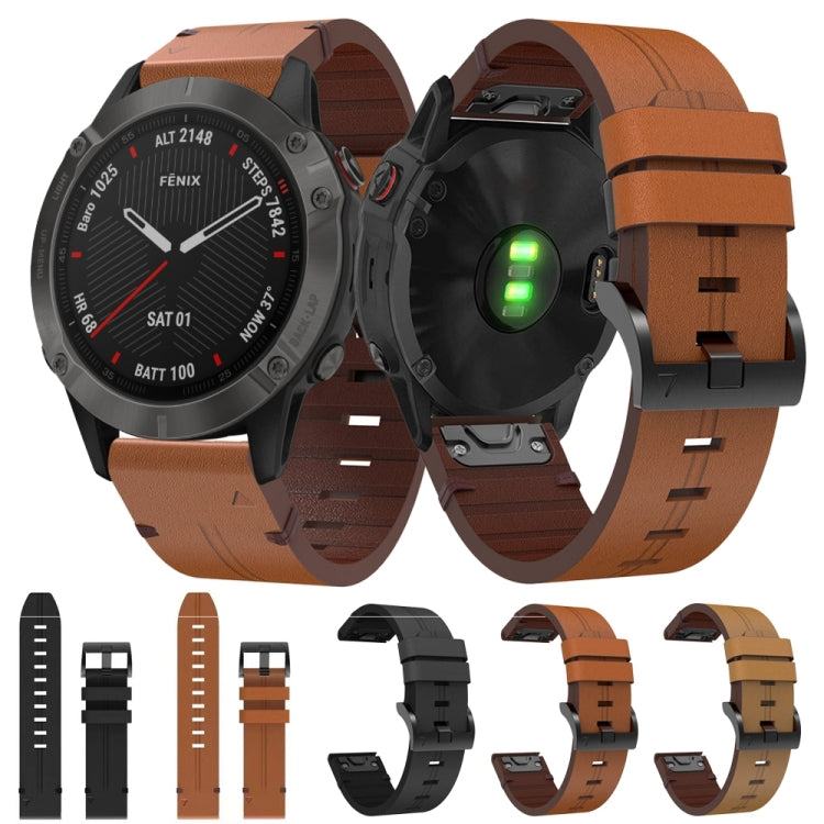 For Garmin Fenix 6 Sapphire GPS 22mm Leather Steel Buckle Watch Band (Light Brown) - Smart Wear by PMC TechLife | Online Shopping South Africa | PMC TechLife