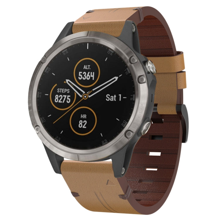 For Garmin Fenix 5 22mm Leather Steel Buckle Watch Band (Light Brown) - Smart Wear by PMC TechLife | Online Shopping South Africa | PMC TechLife