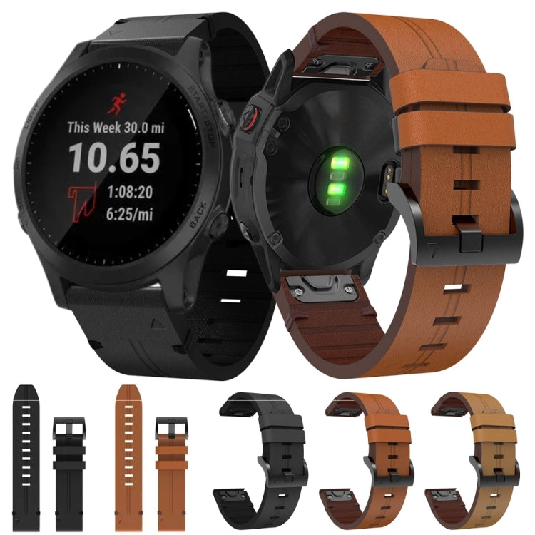 For Garmin Forerunner 945 22mm Leather Steel Buckle Watch Band (Light Brown) - Smart Wear by PMC TechLife | Online Shopping South Africa | PMC TechLife
