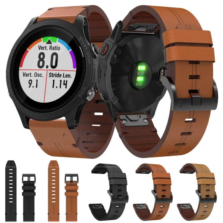 For Garmin Forerunner 935 22mm Leather Steel Buckle Watch Band (Light Brown) - Smart Wear by PMC TechLife | Online Shopping South Africa | PMC TechLife