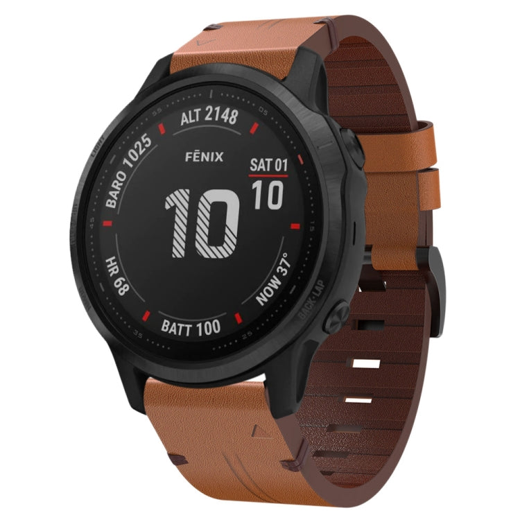 Compatible with Garmin Fenix 6S Pro 20mm Leather Steel Buckle Watch Band(Brown) - Watch Bands by PMC TechLife | Online Shopping South Africa | PMC TechLife | Buy Now Pay Later Mobicred