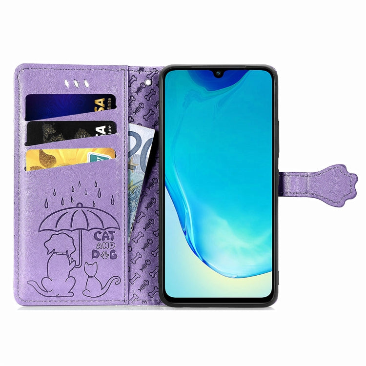 For vivo V25 Cute Cat and Dog Embossed Leather Phone Case(Purple) - vivo Cases by PMC TechLife | Online Shopping South Africa | PMC TechLife | Buy Now Pay Later Mobicred
