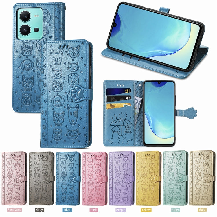 For vivo V25 Cute Cat and Dog Embossed Leather Phone Case(Purple) - vivo Cases by PMC TechLife | Online Shopping South Africa | PMC TechLife | Buy Now Pay Later Mobicred