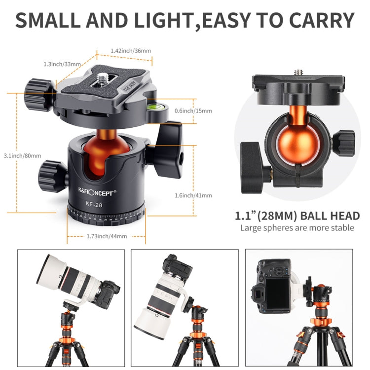 K&F CONCEPT KF31.023V3 360 Degree Rotating Panoramic Metal Tripod Ball Head with 1/4 Inch Quick Release Plate - free shipping - PMC TechLife - Order now!