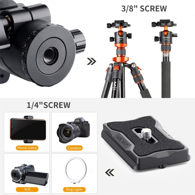 K&F CONCEPT KF31.023V3 360 Degree Rotating Panoramic Metal Tripod Ball Head with 1/4 Inch Quick Release Plate - free shipping - PMC TechLife - Order now!